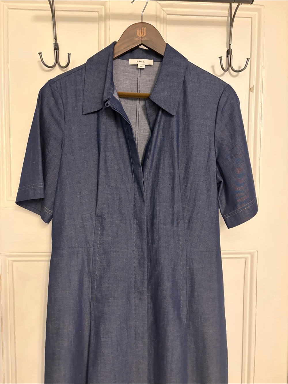 Vince Navy Short-Sleeve Midi Shirt Dress with Collar NWT - Picture 7 of 16